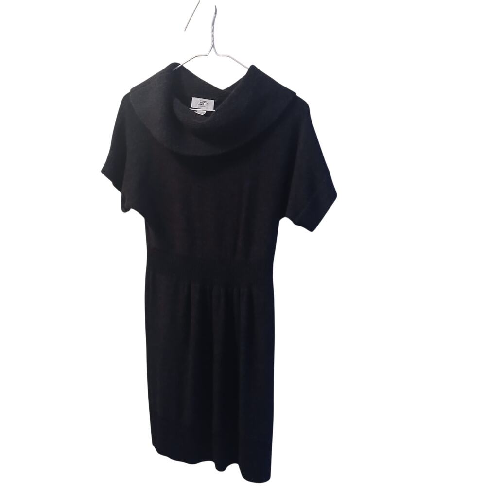 ANN TAYLOR LOFT PETITES BLACK COWL NECK SHORT SLEEVE SWEATER DRESS MED PETITE